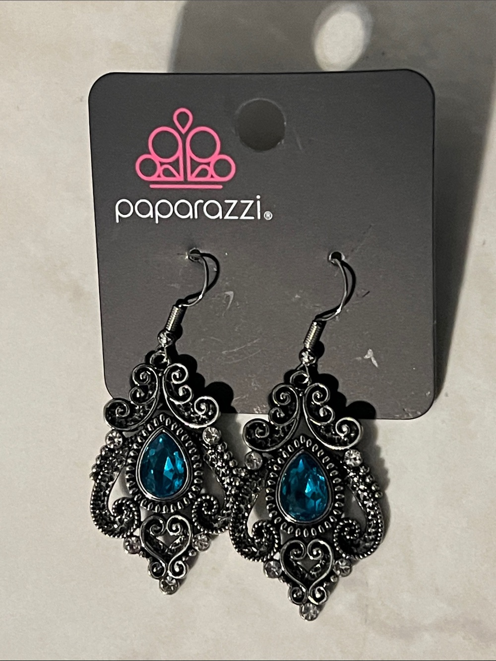 Paparazzi Blue Teardrop Filigree Dangle Earrings